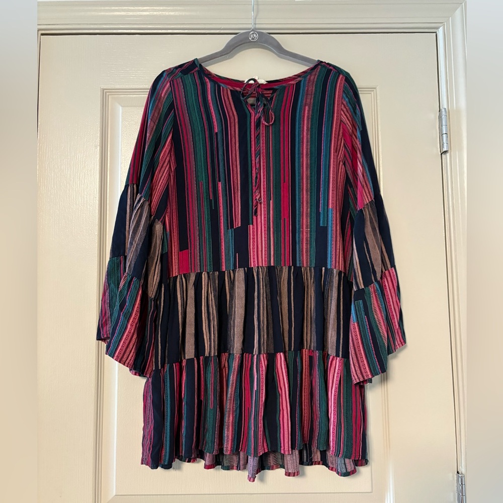 Boho Tiered Tunic Dress in Multi Stripe